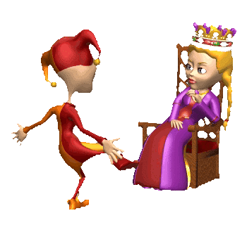 The court jester and princess, bowing in unison